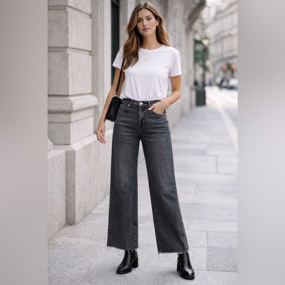 Levi's Premium Women's Ribcage Straight Ankle Jeans Black Gray Sz W 26 X27